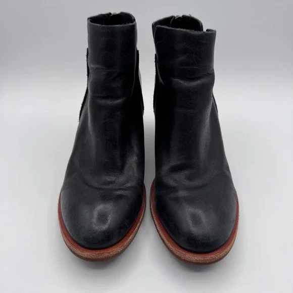 Kork Ease Chandra Black Leather Ankle Booties Wedge Heel Zipper Women Size 6M - Picture 2 of 9
